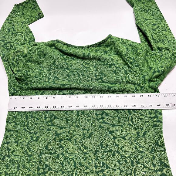 Lane Bryant Shirt Women Size 14W Green Paisley Long Sleeves VNeck Cotton Stretch - Picture 5 of 6